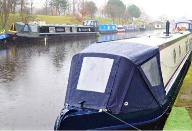 Bespoke Navy Blue Canvasman Narrow Boat Cratch Hood with Windows