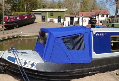 Bespoke Blue Canvasman Narrow Boat Cratch Hood with Windows