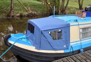 Bespoke Blue Canvasman Narrow Boat Cratch Hood with Windows