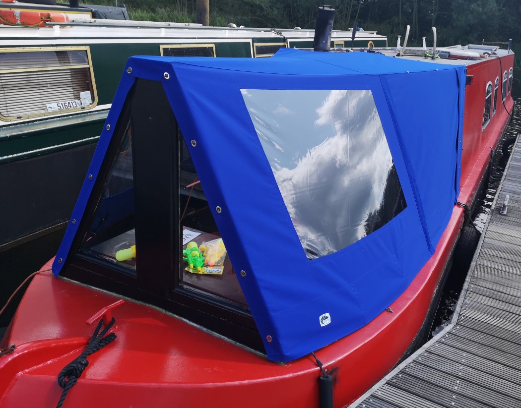custom blue narrow boat cratch cover