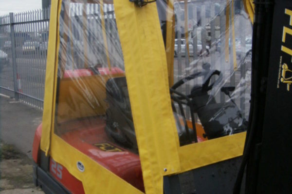 Custom See-Through Forklift Cover With Yellow Borders