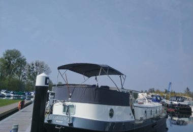Custom Grey Dutch Barge Sun Canopy Bimini