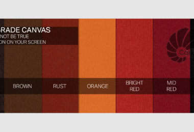Marine Grade Canvas Fabric Swatches In Café, Brown, Rust, Orange, Bright-Red, Mid-Red And Black