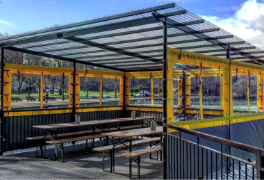 Canvasman Custom Clear And Yellow Gazebo Side Panels with windows